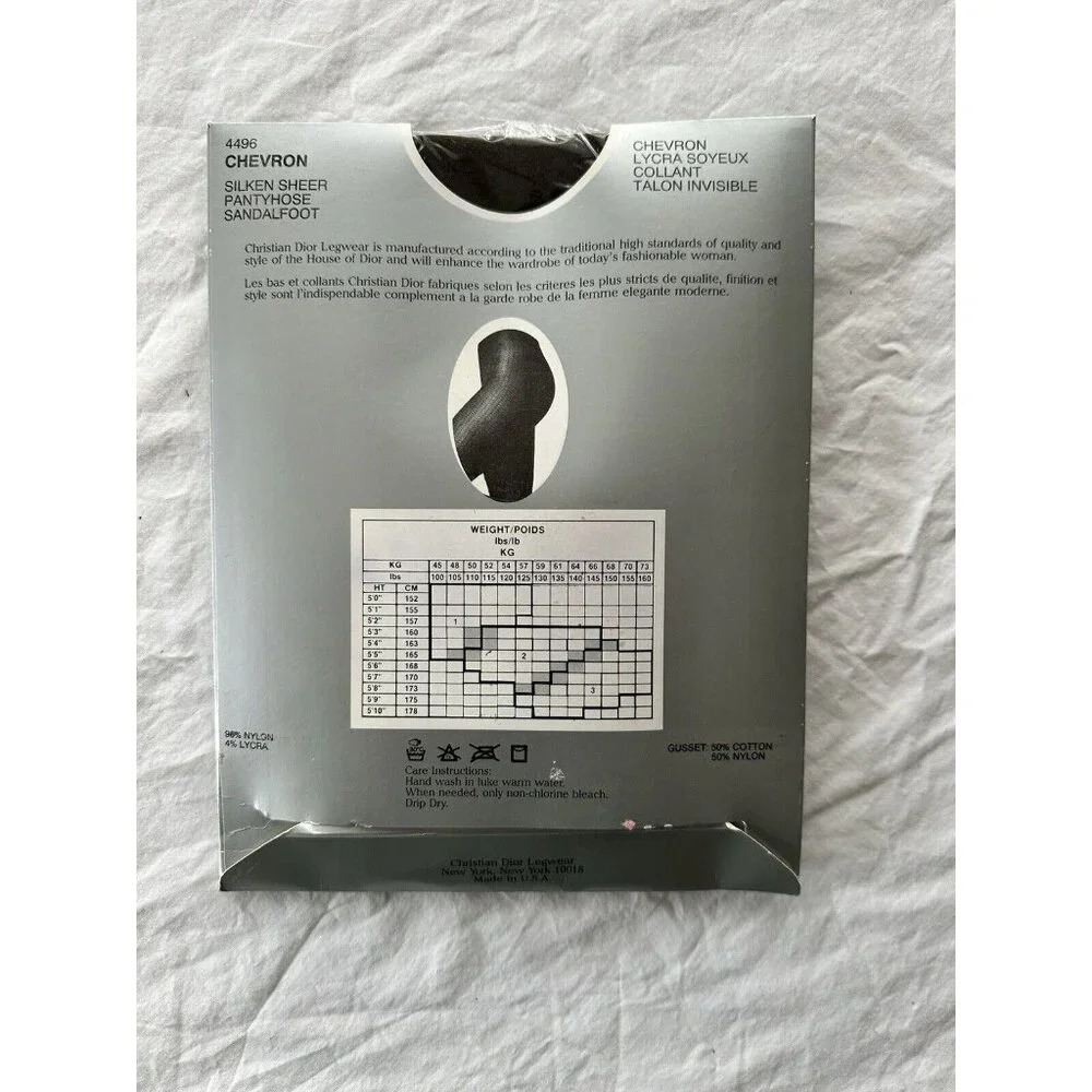 Christian Dior 4496 Chevron Marron Sandalfoot Silken Sheen‎ Pantyhose Size 1 - Picture 2 of 2